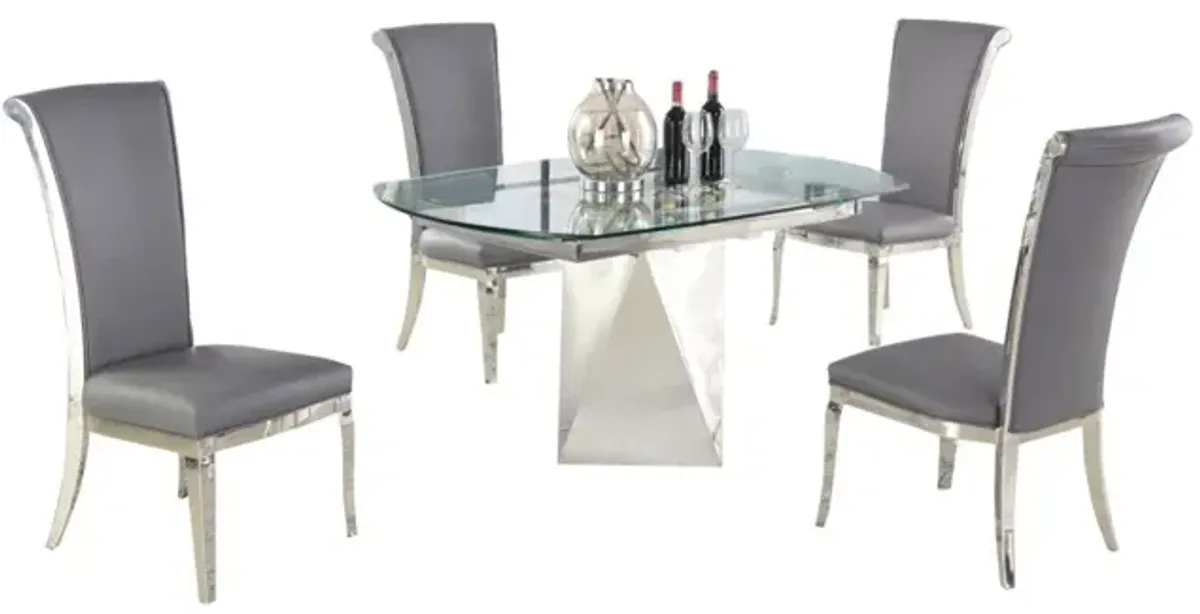 Chintaly Gloria Grey Contemporary Motion-Extendable Glass Dining Set with 4 Chairs