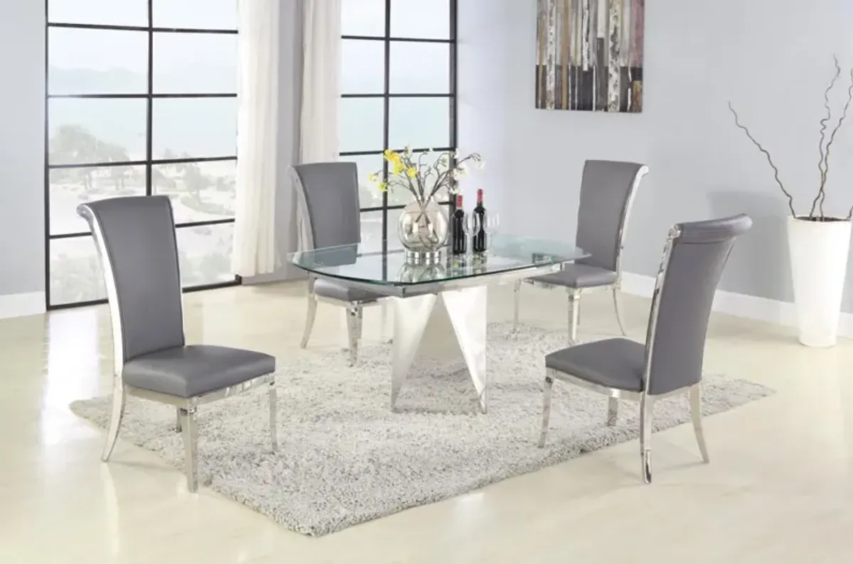 Chintaly Gloria Grey Contemporary Motion-Extendable Glass Dining Set with 4 Chairs