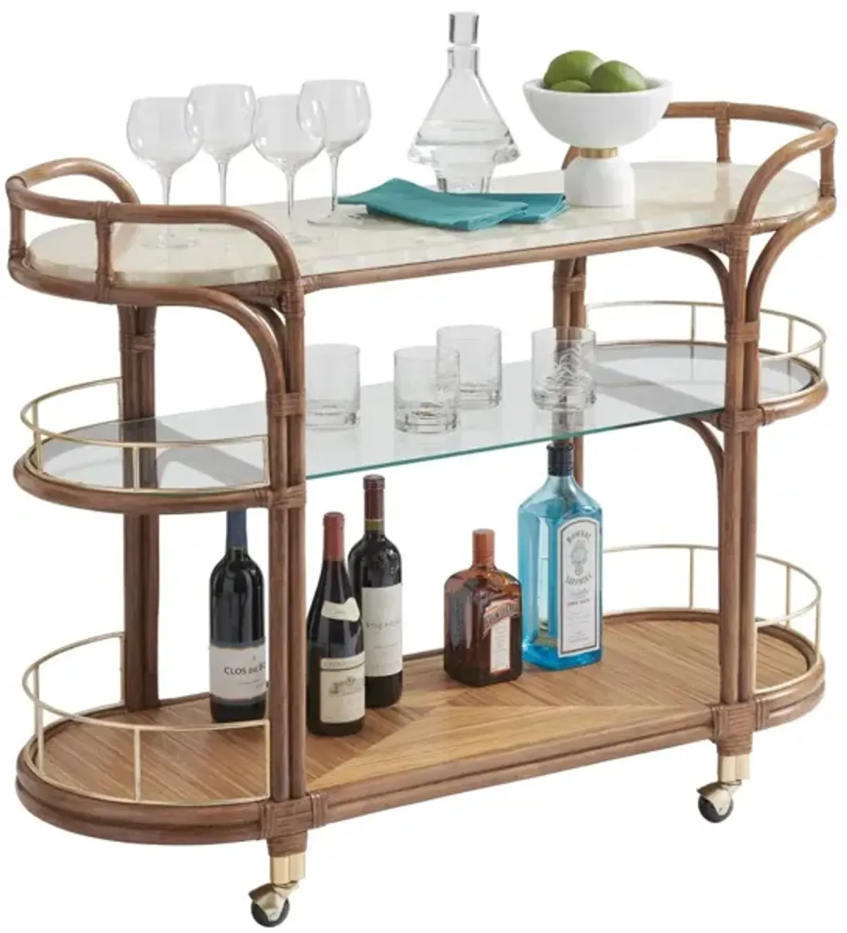 Tommy Bahama Home by Lexington Palm Desert Toscana Rattan Mobile Bar Cart