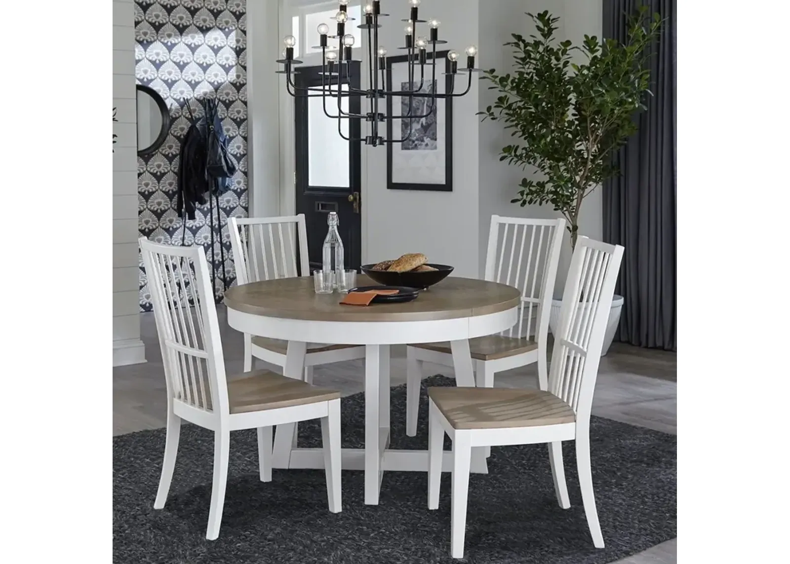 Americana Modern 48 Inch Round Dining Table With 18 Inch Leaf