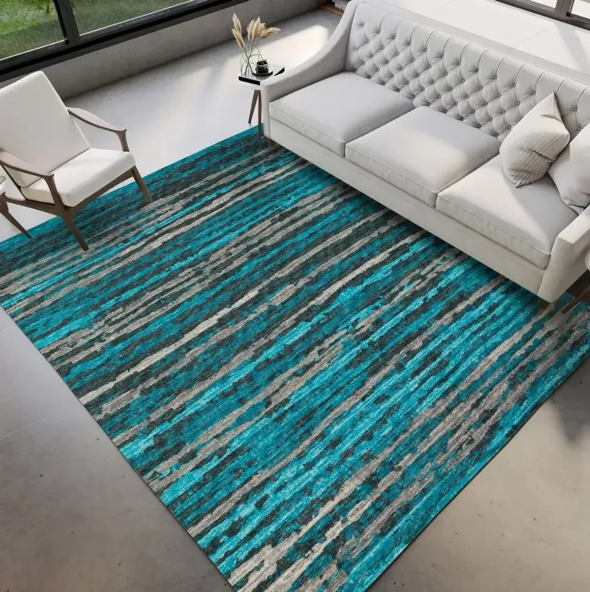 Dalyn Vibrant Textured Stripes Brisbane 5'X8' Area Rug in Turquoise & Gray