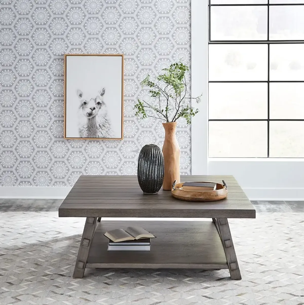 Liberty Furniture Modern Farmhouse Dusty Charcoal Oversized Cocktail Table