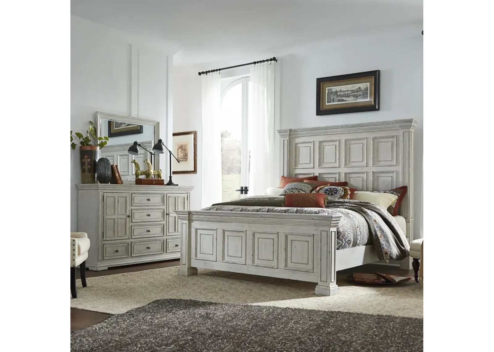 Liberty Furniture Complete California King Set Panel Bed, Dresser & Mirror Big Valley