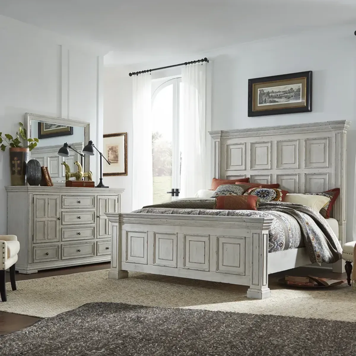 Complete California King Set - Panel Bed, Dresser & Mirror - Big Valley