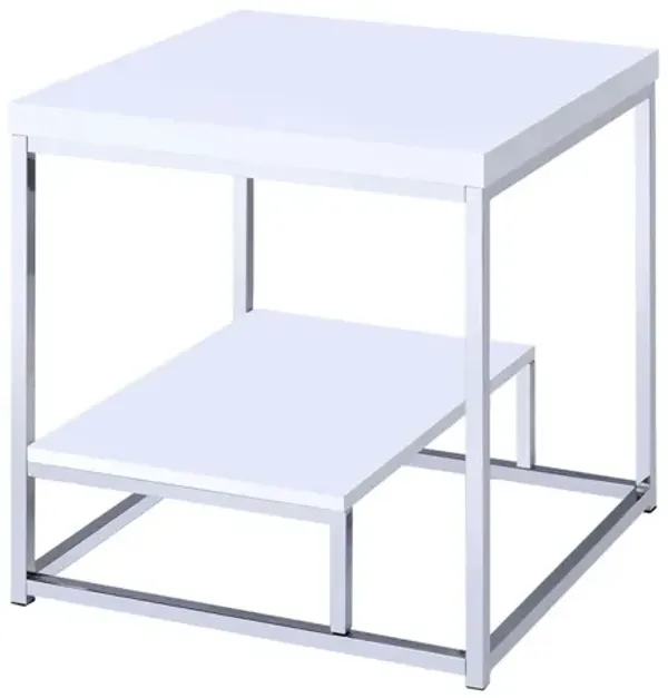 Steve Silver Lucia End Table With White Top & Chrome Base