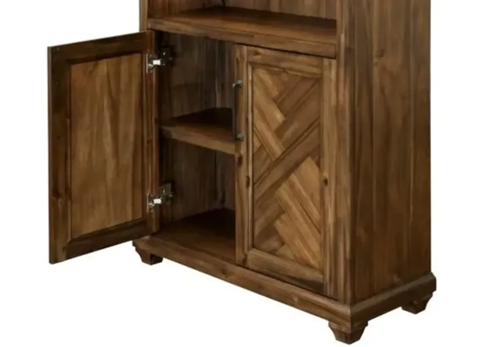 Martin Furniture Porter Natural Wood with Herringbone Pattern Lower Door Bookcase