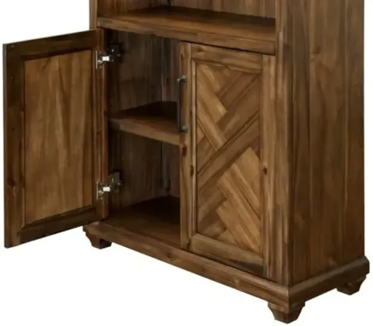 Martin Furniture Porter Natural Wood with Herringbone Pattern Lower Door Bookcase