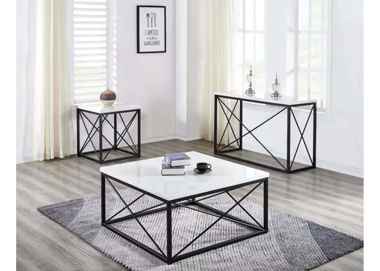 Steve Silver Skyler White Marble Sofa Table