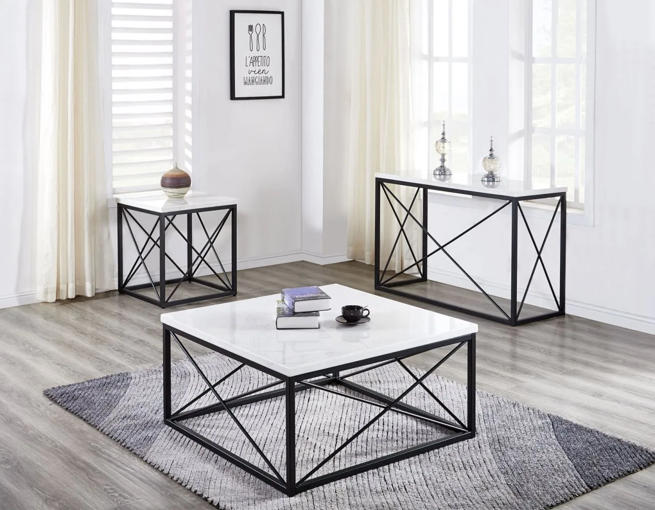 SKYLER WHITE MARBLE SOFA TABLE