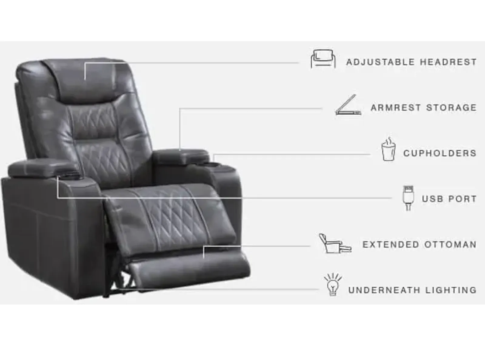 Ashley Composer Gray Adjustable Headrest Power Recliner