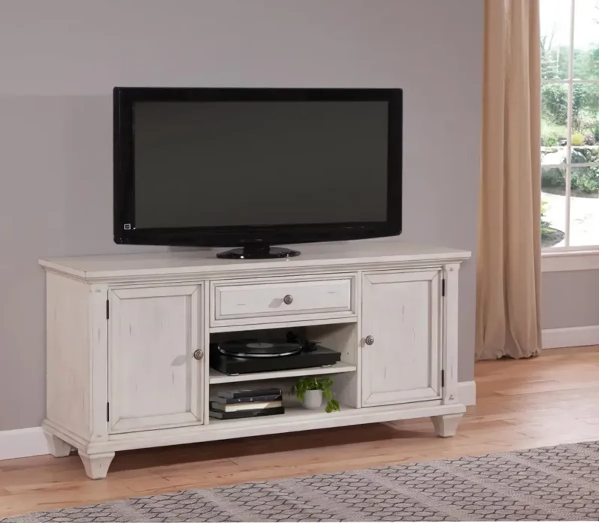 American Woodcrafters Sedona 66 Inch Cobblestone White Media Entertainment TV Stand