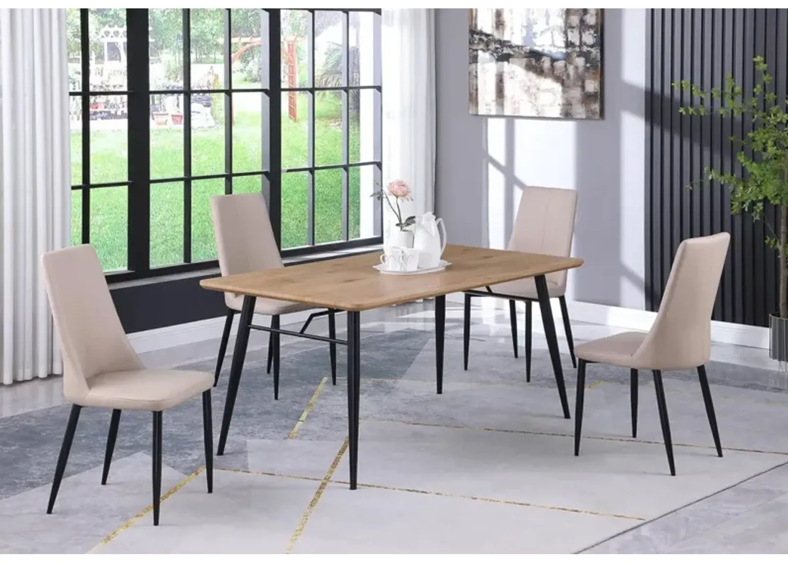 Chintaly Bridget Modern Dining Set with Wooden Table & Chairs