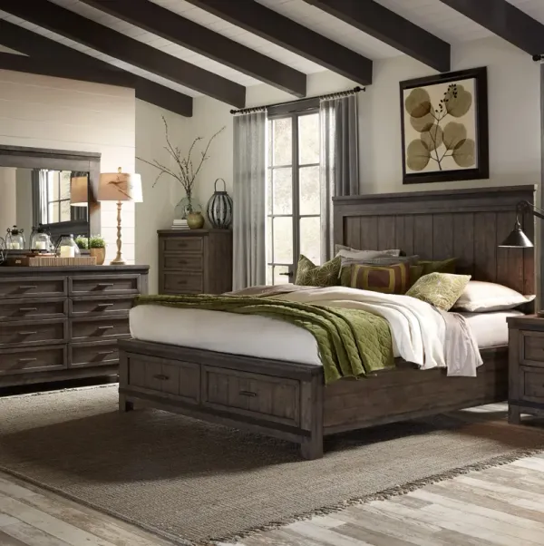 Liberty Furniture Complete King Bedroom Set Storage Bed, Dresser, Mirror & Chest Thornwood Hills