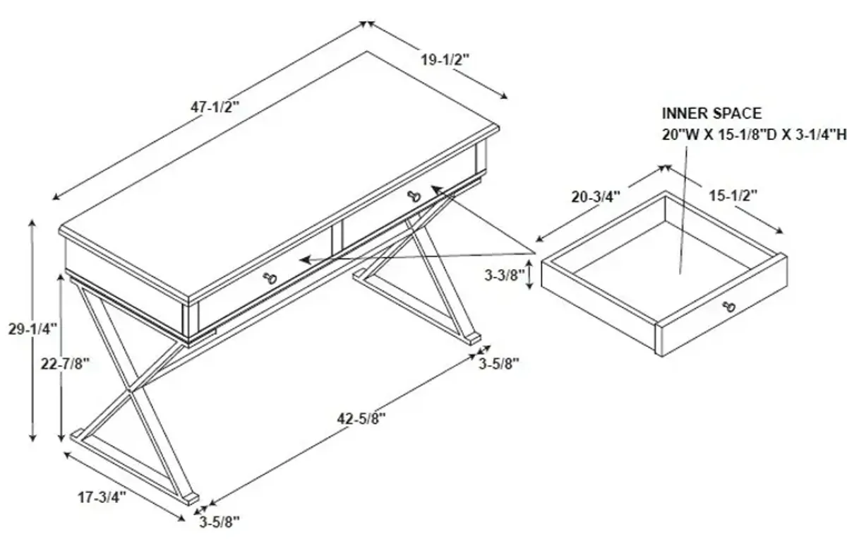 Linon 2-Drawer Campaign White Desk