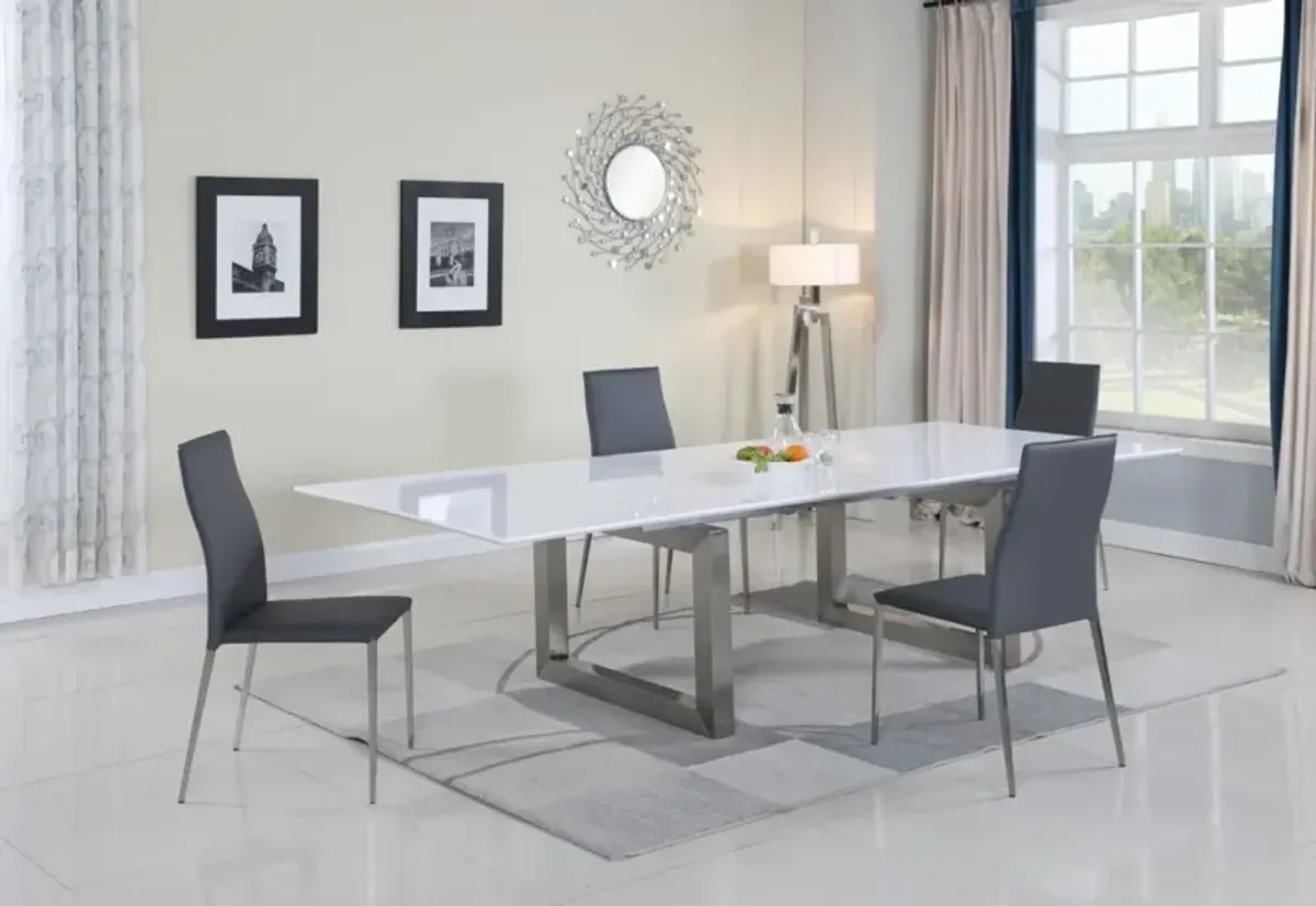 EBONY CONTEMPORARY DINING SET WITH WHITE EXTENDABLE TABLE & 4 UPHOLSTERED CHAIRS