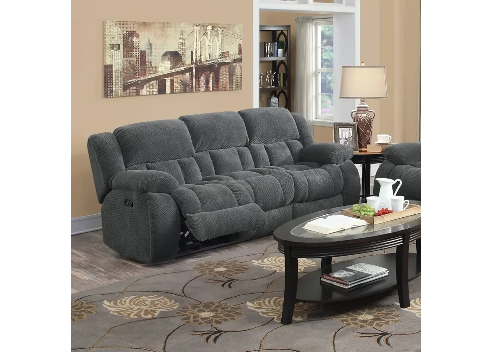 Coaster Weissman Upholstered Padded Arm Reclining Sofa Grey