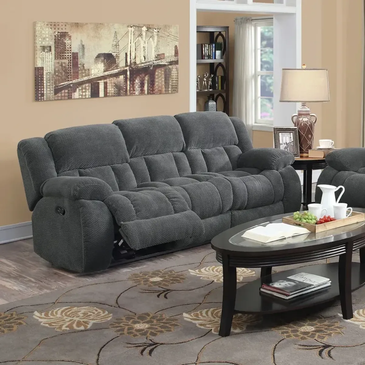 Coaster Weissman Upholstered Padded Arm Reclining Sofa Grey