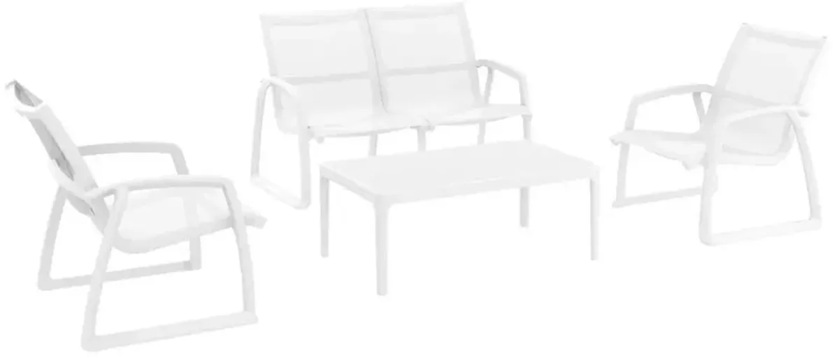 Compamia Pacific 4-Piece White Frame & Sling Outdoor Lounge Set