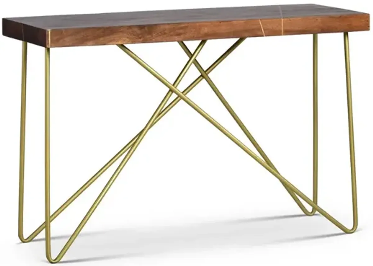 Steve Silver Walter Warm Pine Sofa Table With Brass Base