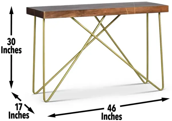 Steve Silver Walter Warm Pine Sofa Table With Brass Base