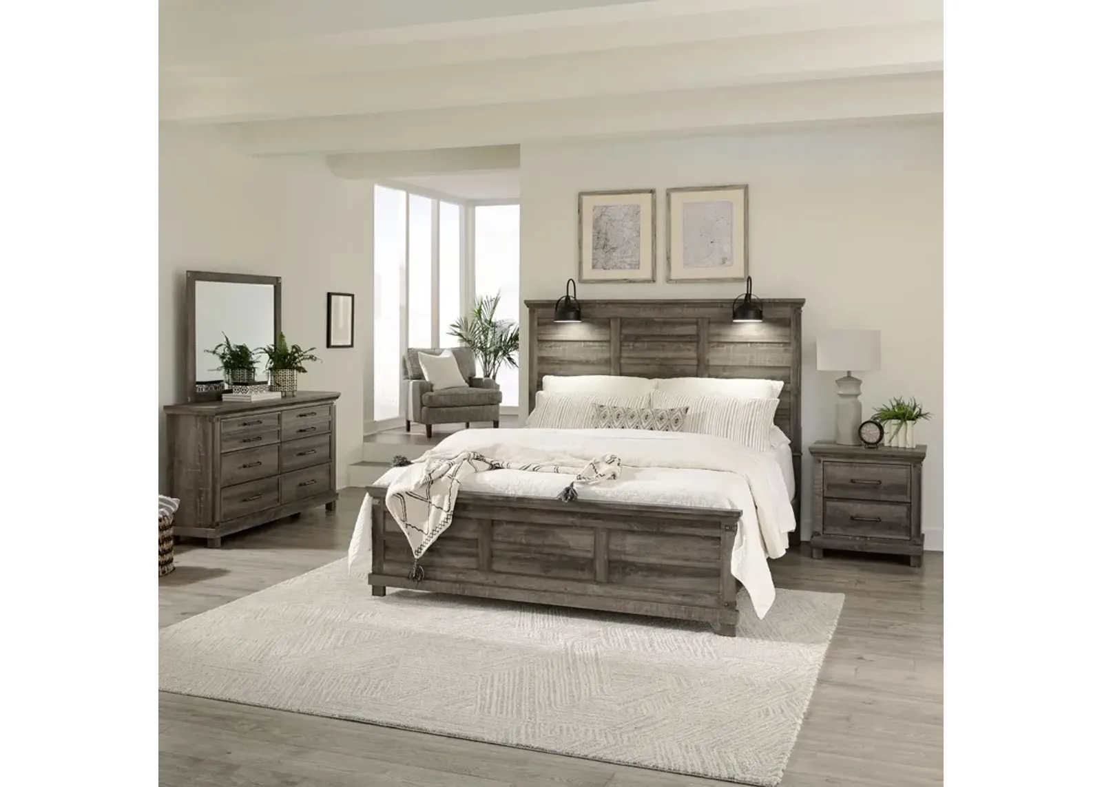 Liberty Furniture Lakeside Haven Complete Queen Bedroom Set Panel Bed, Dresser, Mirror & Nightstand