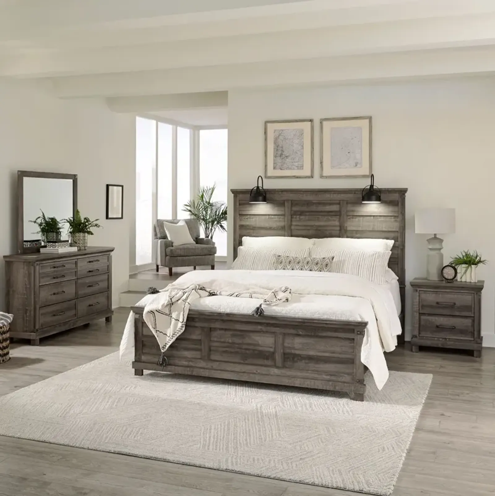 Liberty Furniture Lakeside Haven Complete Queen Bedroom Set Panel Bed, Dresser, Mirror & Nightstand