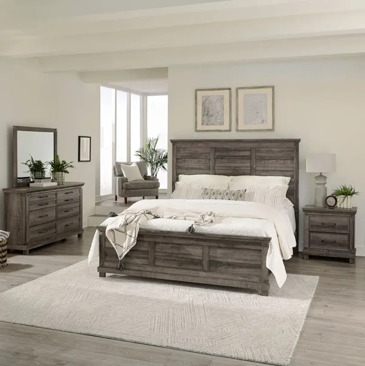 KING PANEL BED DRESSER MIRROR NIGHTSTAND - LAKESIDE HAVEN