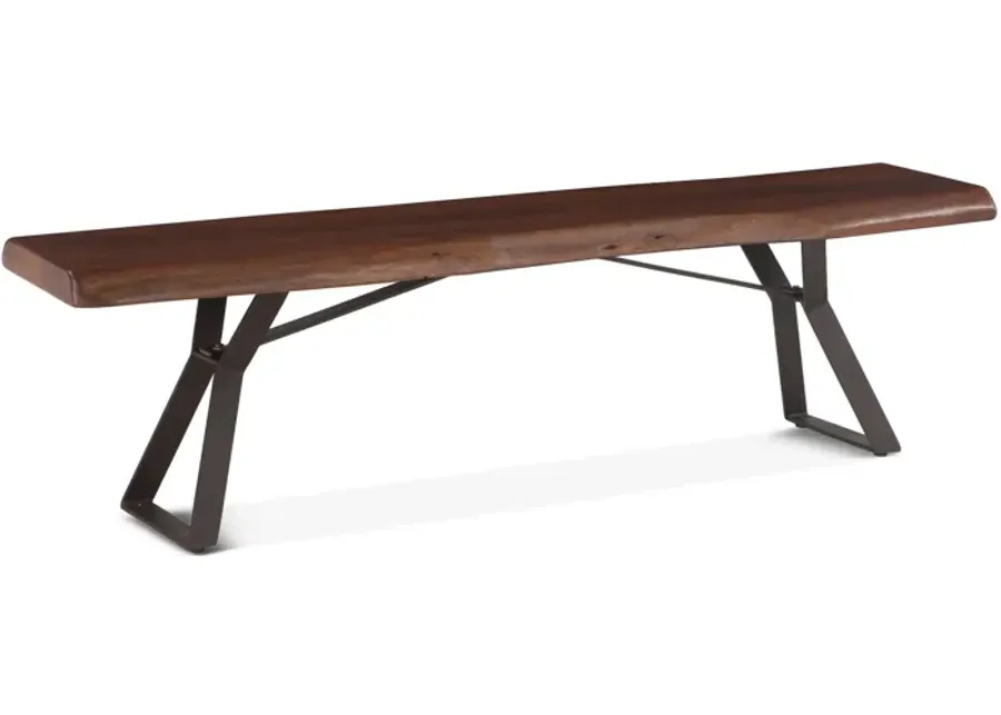 LONDON LOFT 72-INCH ACACIA WOOD LIVE EDGE DINING BENCH IN WALNUT FINISH