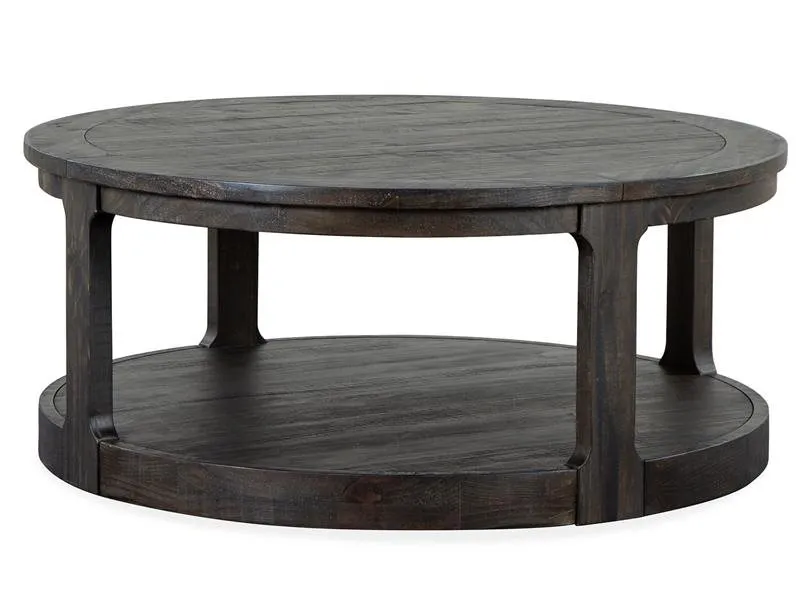 WOOD ROUND COCKTAIL TABLE WITH CASTERS - BOSWELL