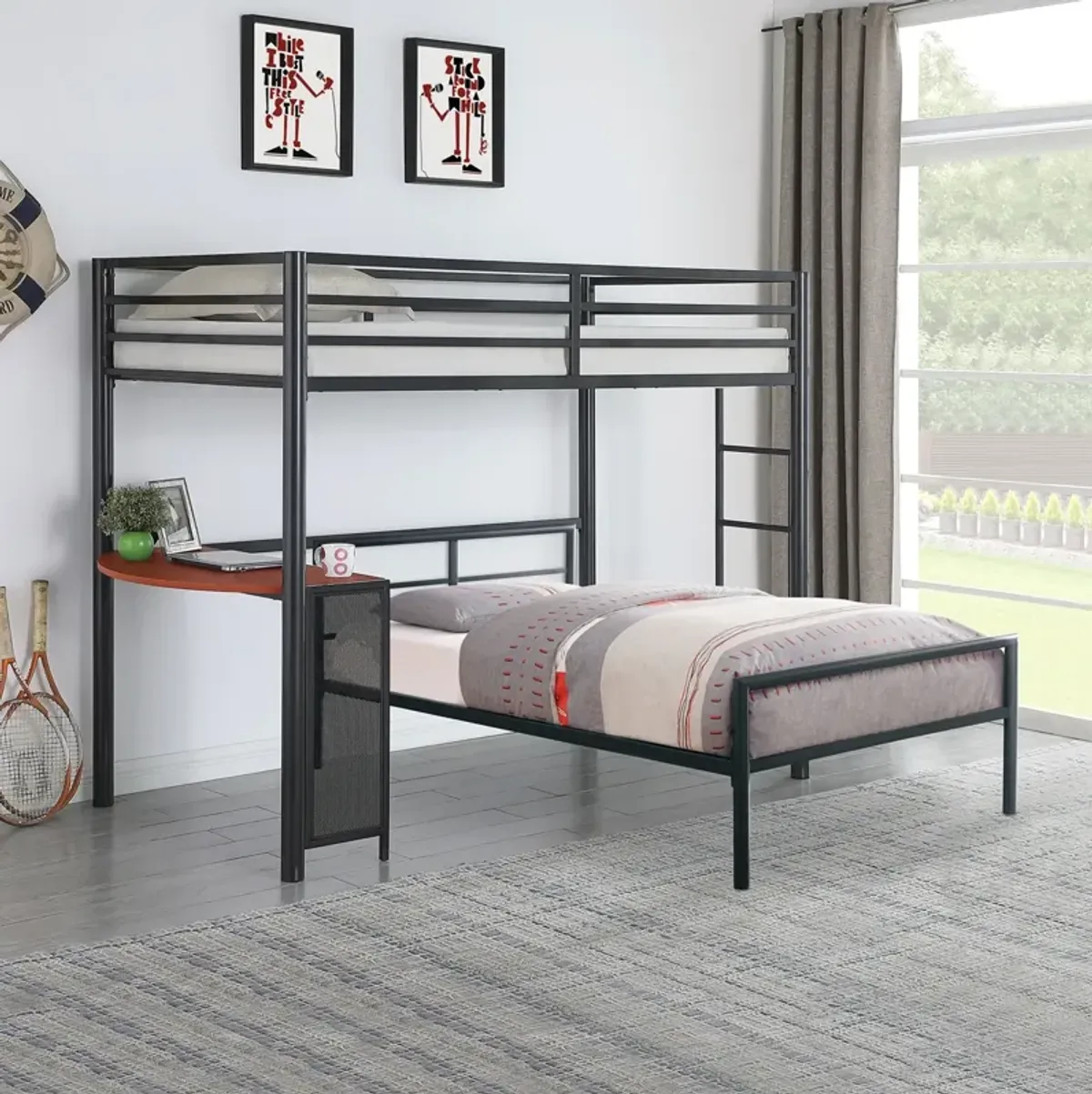 Coaster Fisher Twin Over Twin Workstation Loft Bed Set Gunmetal