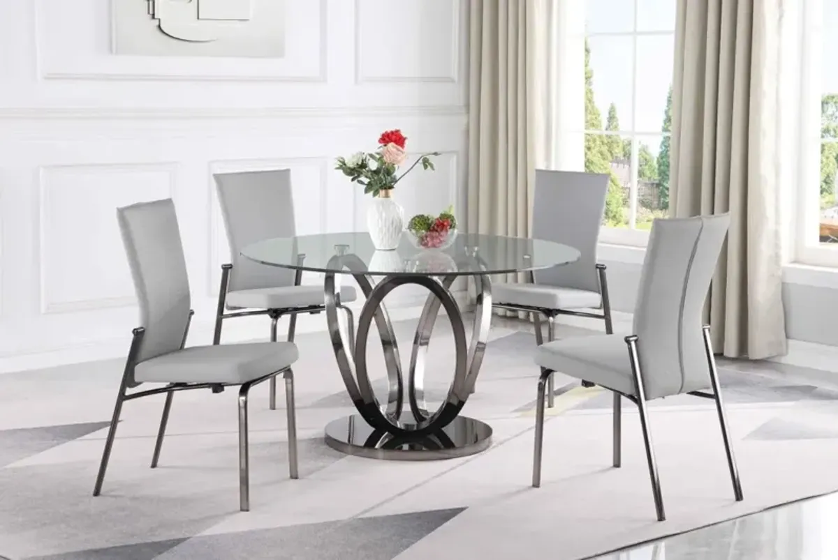 Chintaly Evelyn Grey Contemporary Dining Set with Glass Top Table & Motion-Back Chairs