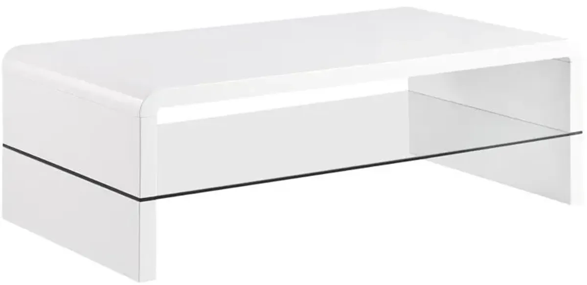 Coaster Airell Rectangular Coffee Table with Shelf White High Gloss