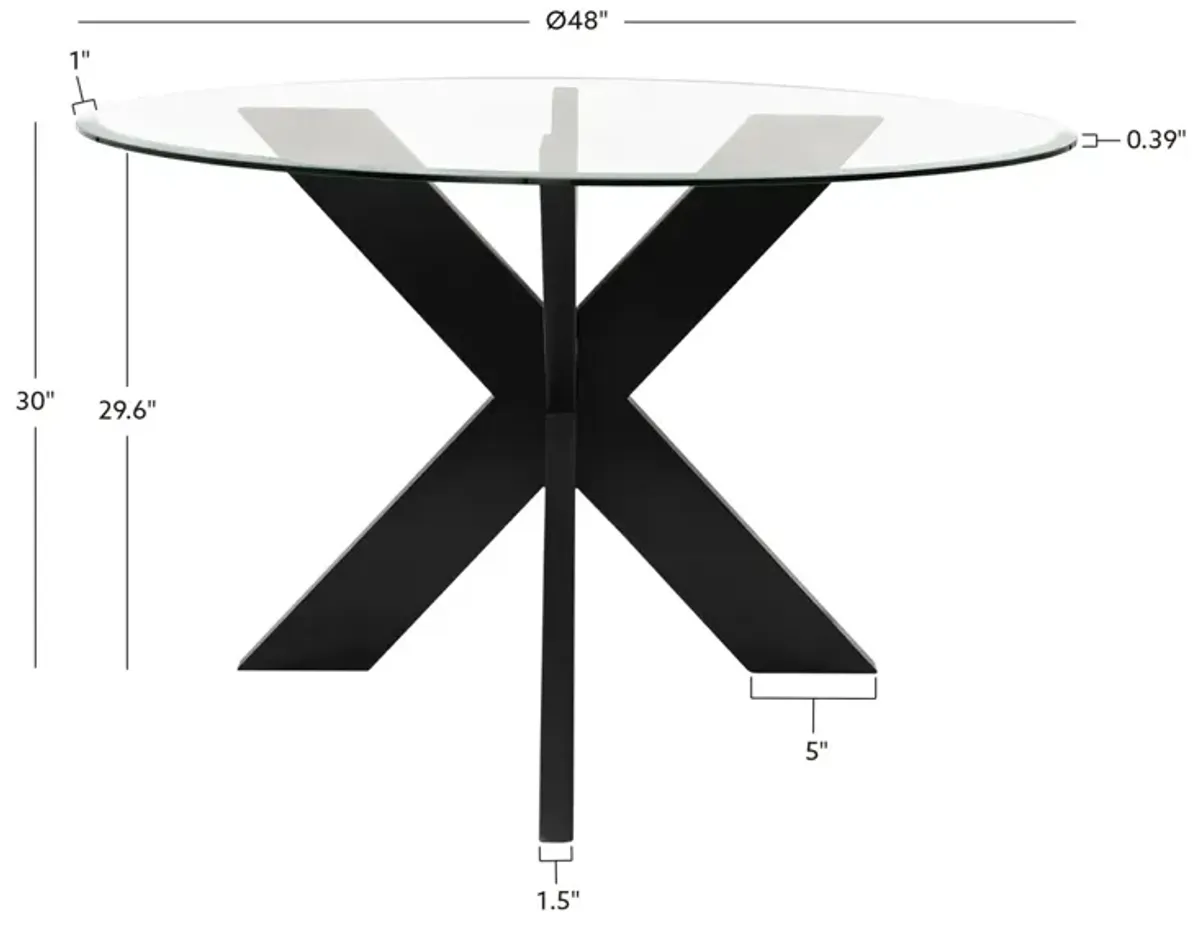 Powell Adler X-Base Dining Table with Glass Black