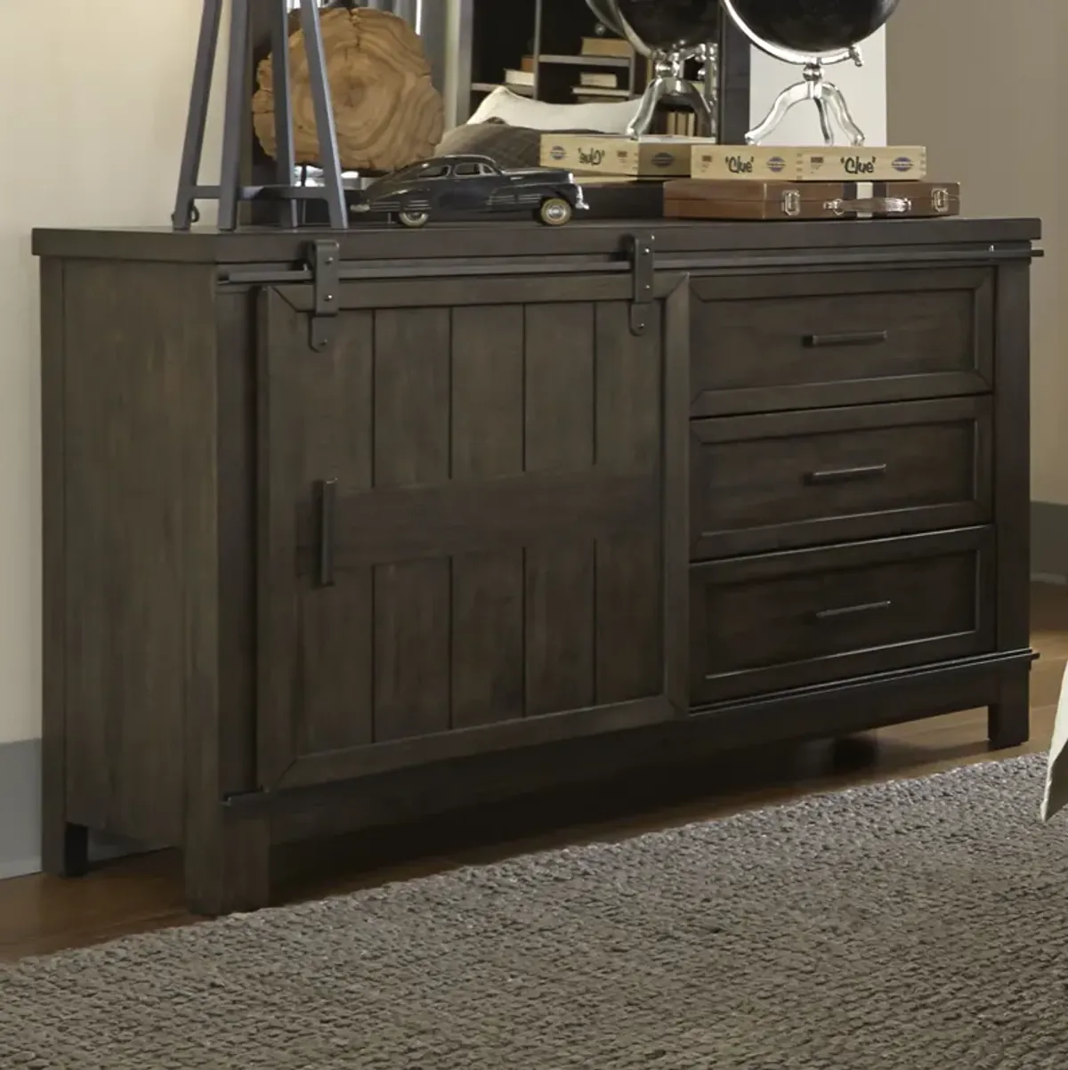 Liberty Furniture Thornwood Hills Rock Beaten Gray Barn Door Dresser