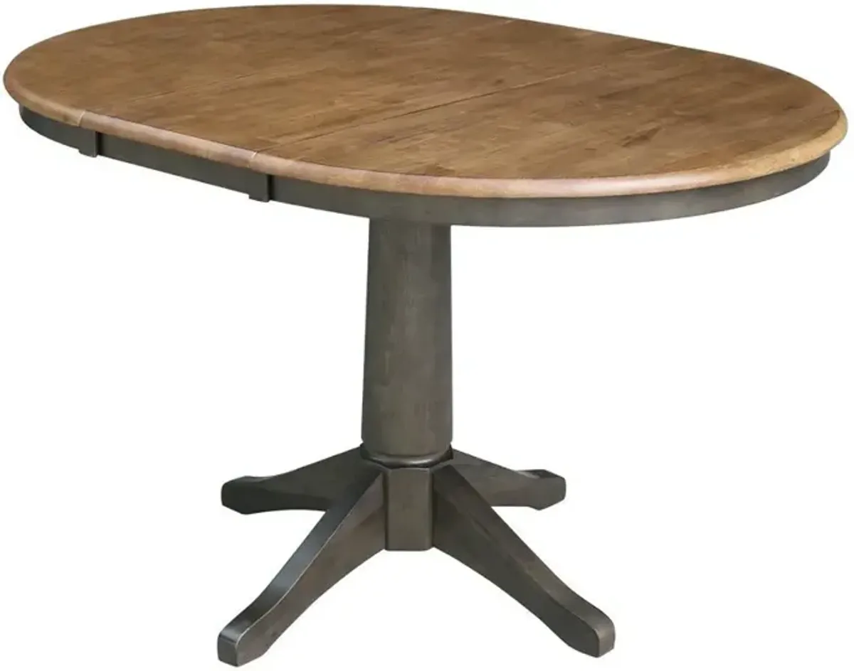 DINING ESSENTIALS 36 INCH EXTENSION TABLE WITH 30 INCH TRANSITIONAL PEDESTAL BASE IN HICKORY/COAL
