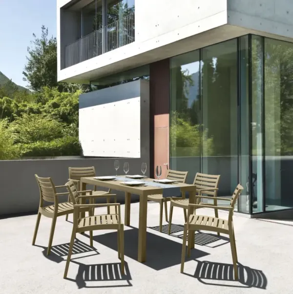 Compamia Artemis Resin Rectangle Dining Set with 6 Arm Chairs Taupe