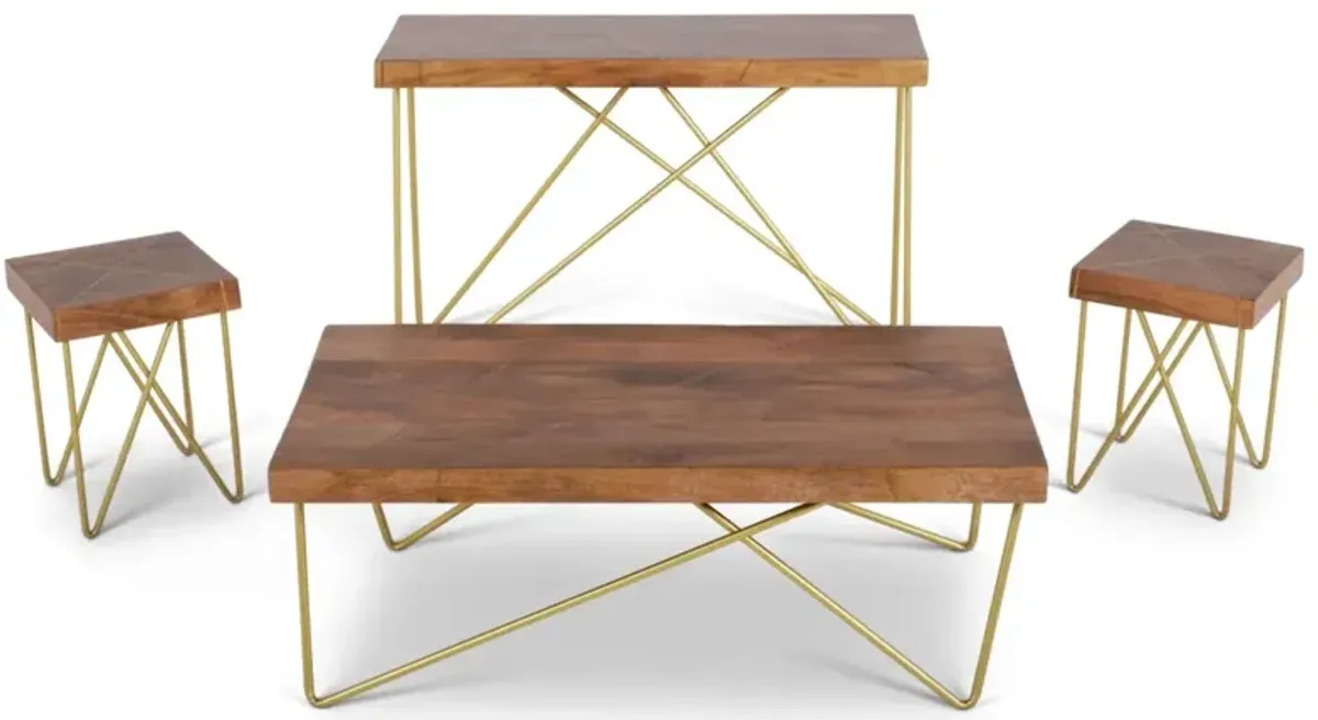 Steve Silver Walter Warm Pine Cocktail Table With Brass Base