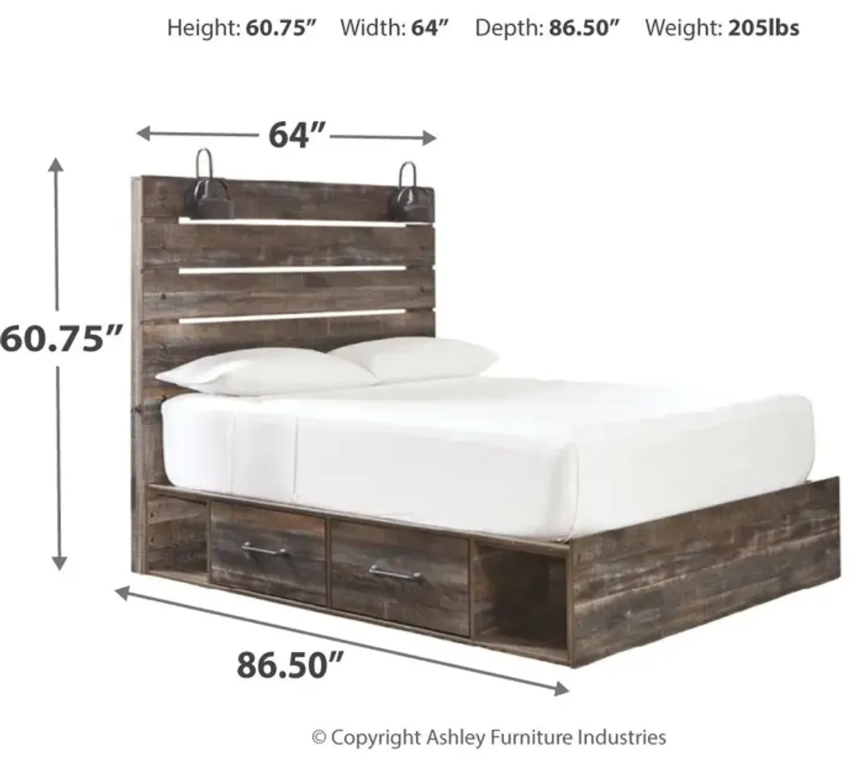 Ashley Drystan Queen Panel Bed with 2 Storage Drawers Multi