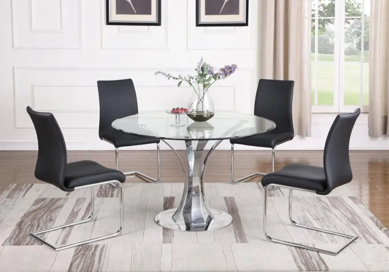 REBECA CONTEMPORARY DINING SET WITH ROUND GLASS TABLE & CHAIRS