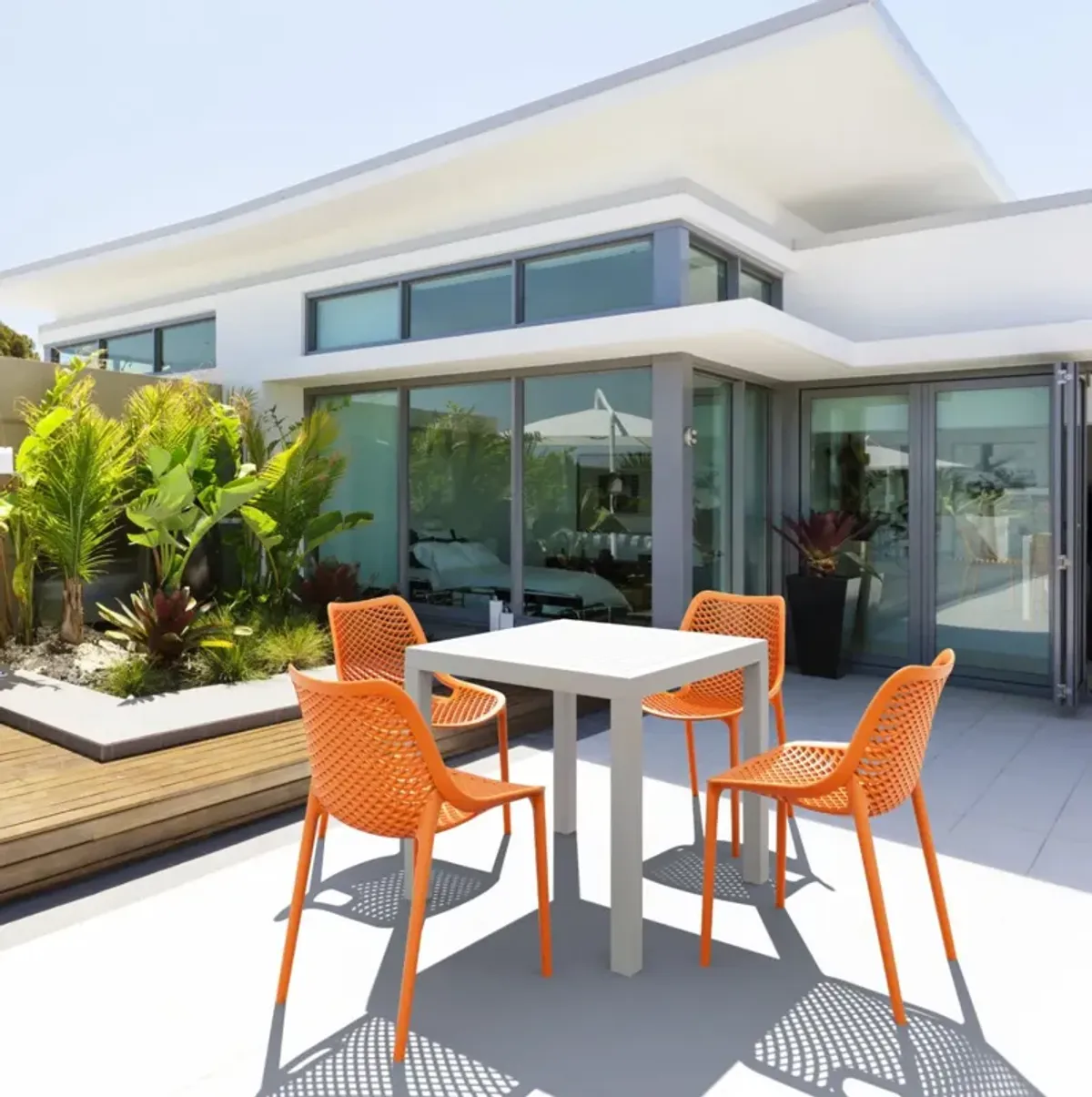 Compamia Air Mix Square Dining Set with White Table & 4 Orange Chairs