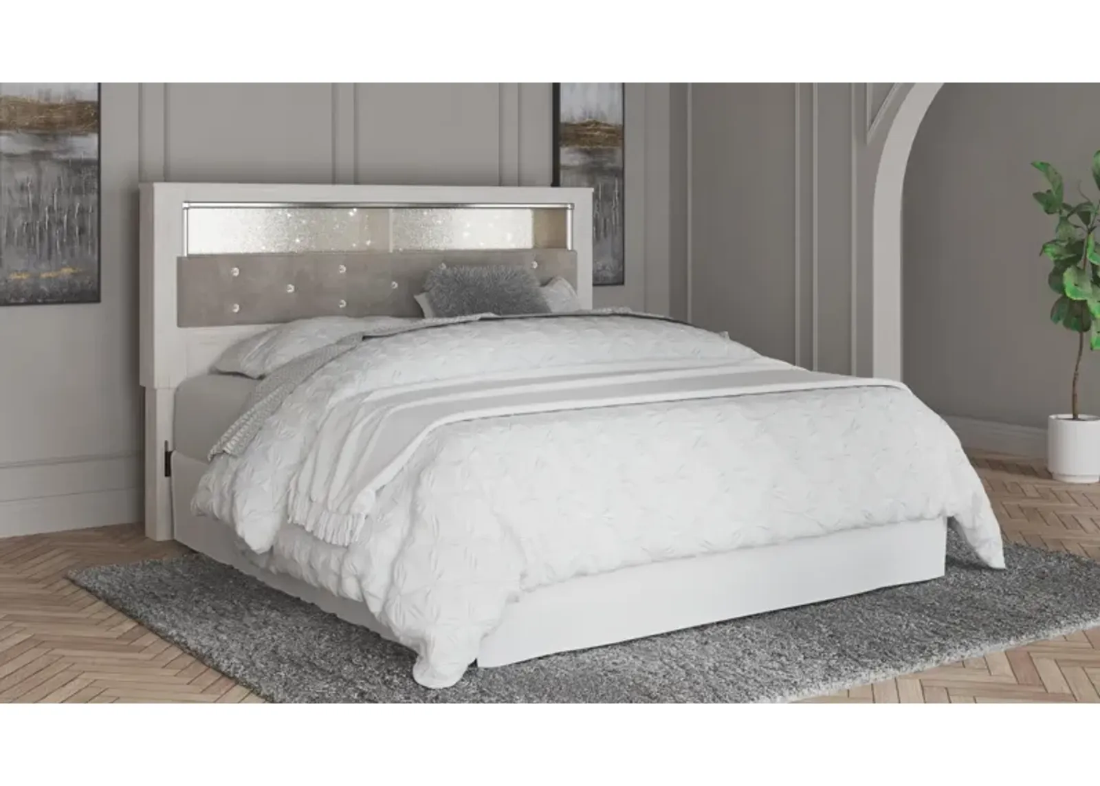 Ashley Altyra Upholstered Panel Bookcase White King Headboard