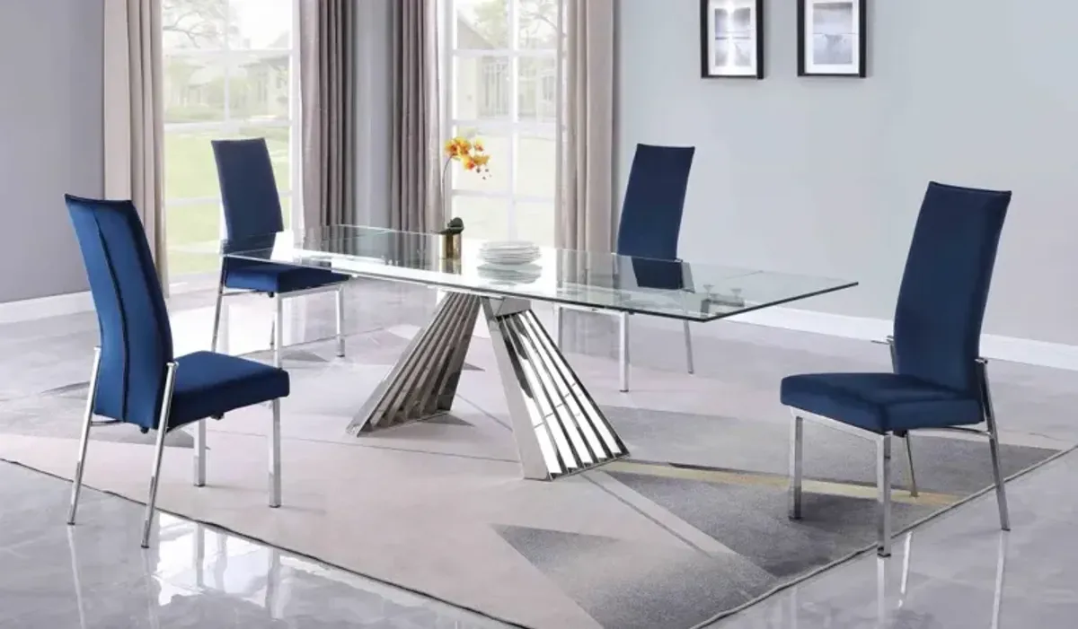 DOMINIQUE BLUE DINING SET WITH EXTENDABLE TABLE & 4 MOTION-BACK CHAIRS