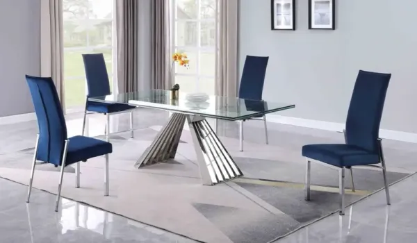 Chintaly Dominique Blue Dining Set with Extendable Table & 4 Motion-Back Chairs
