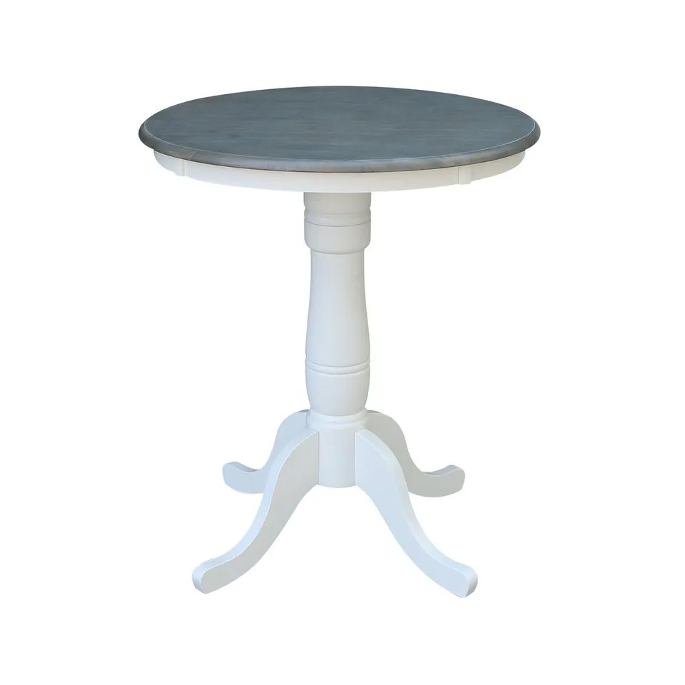 DINING ESSENTIALS 30" ROUND TABLE TOP WITH 36" TRADITIONAL PEDESTAL BASE WITH EXTENSION IN HEATHER GRAY & WHITE