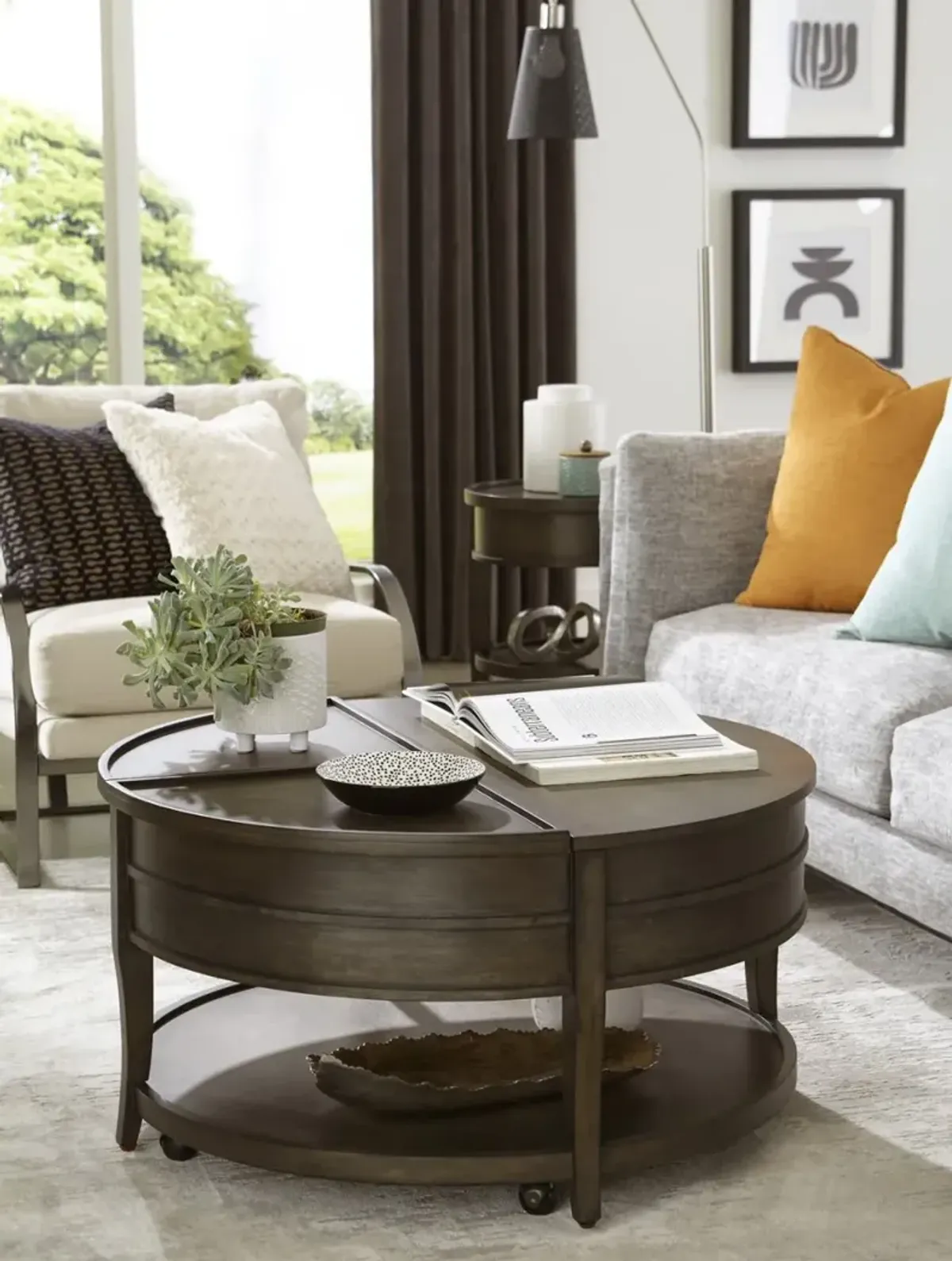 Aspenhome Blakely Sable Brown Lift-Top Round Cocktail Coffee Table