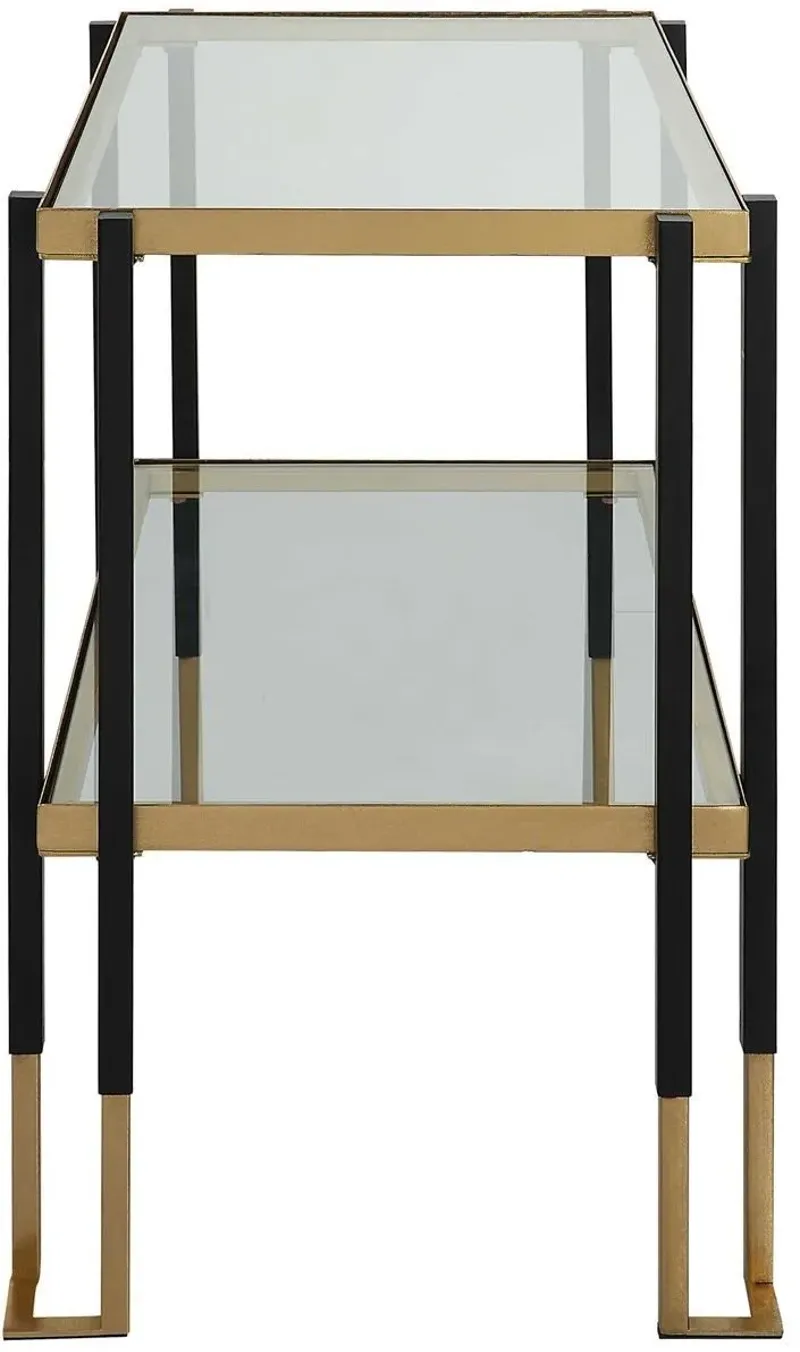 KENTMORE TWO-TONED MATTE BLACK/BRUSHED GOLD GLASS SIDE TABLE