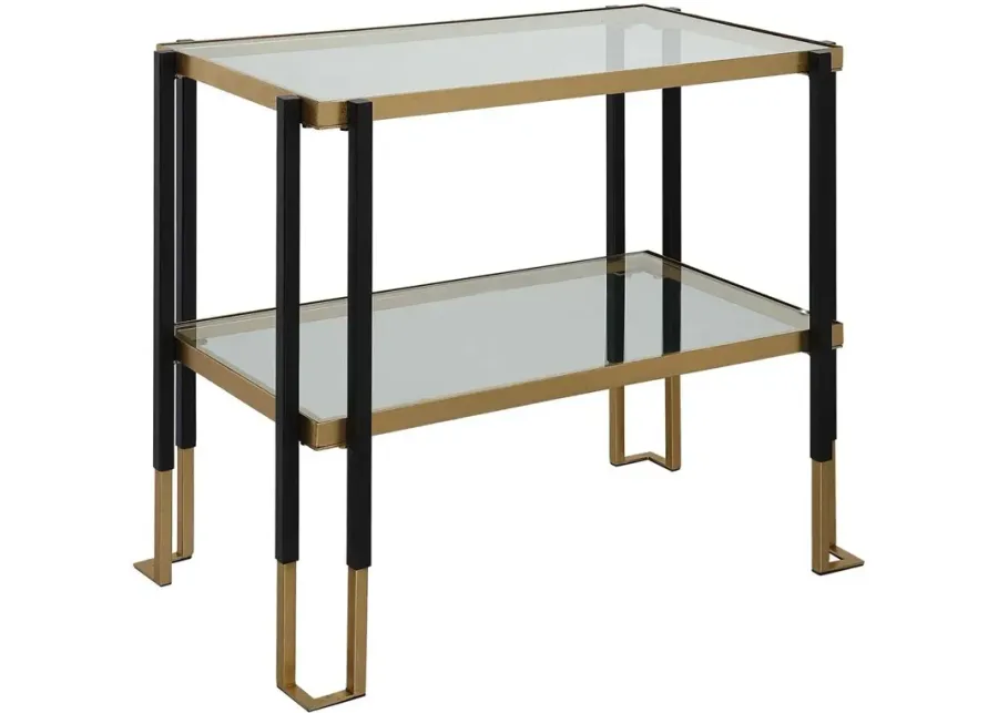 KENTMORE TWO-TONED MATTE BLACK/BRUSHED GOLD GLASS SIDE TABLE