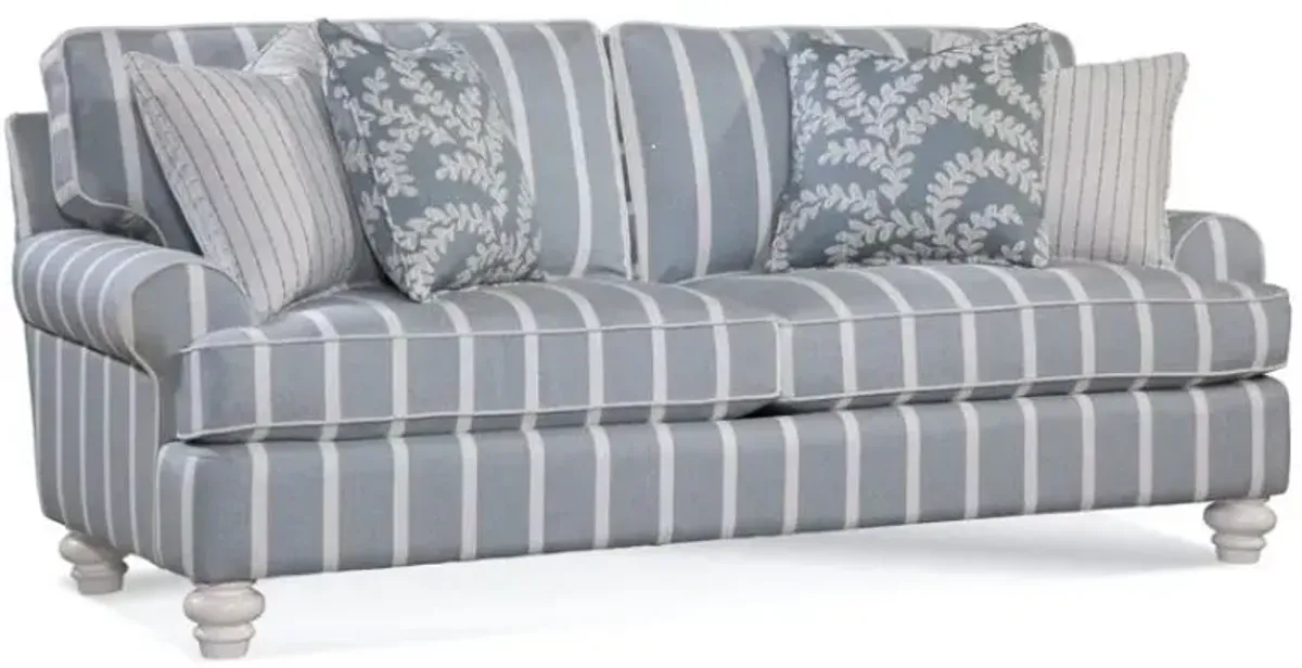 LOWELL SOFA 2 OVER 2 IN REVOLUTION BODY FABRIC 256-54 WITH CONTRAST WELT IN 865-94. THROW PILLOWS IN 223-53 AND 752-53. FINISH BISQUE CUSHIONS COMFORT PLUS