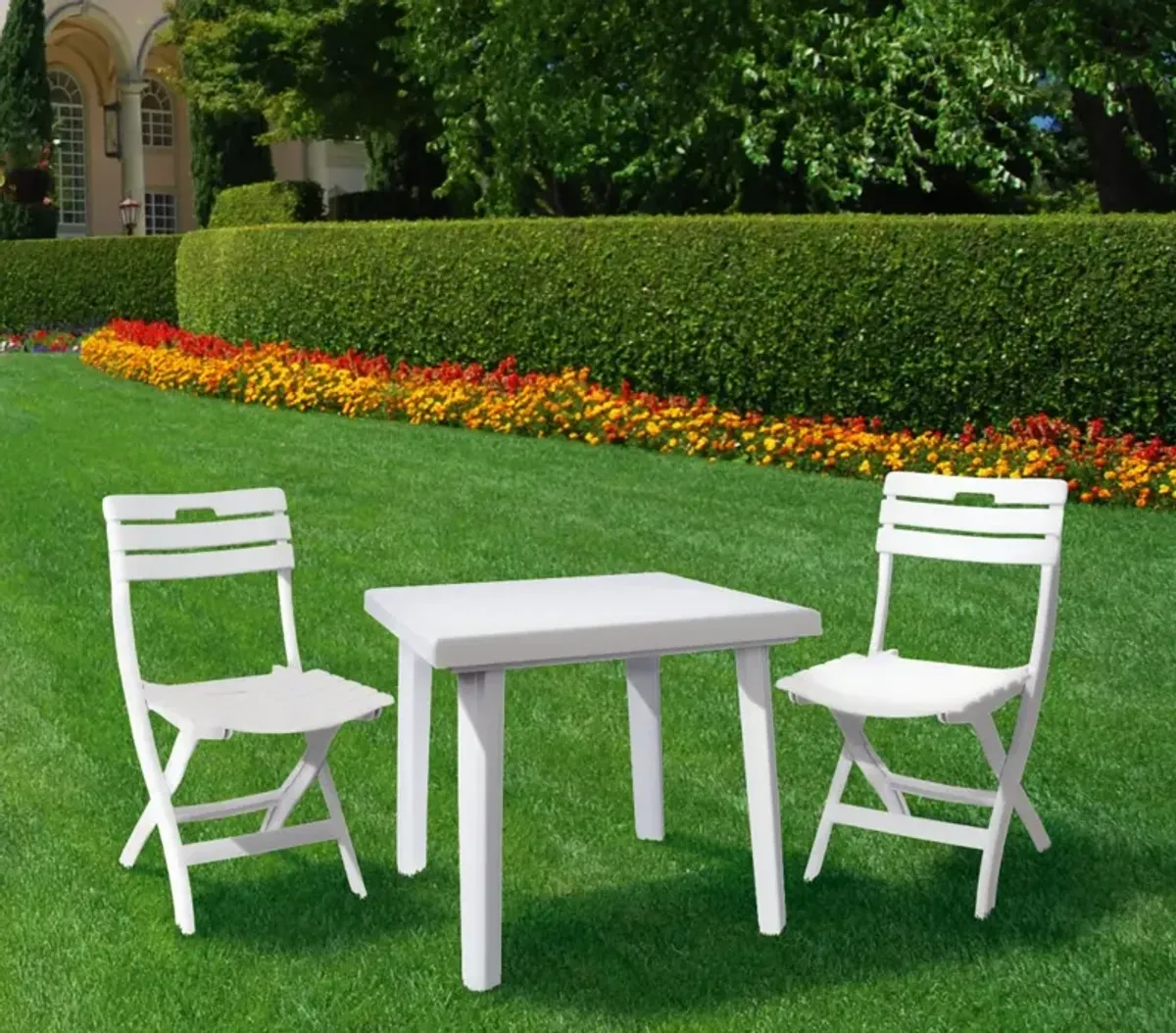 Compamia 31 Inch Cuadra Resin Square Outdoor Dining Table White