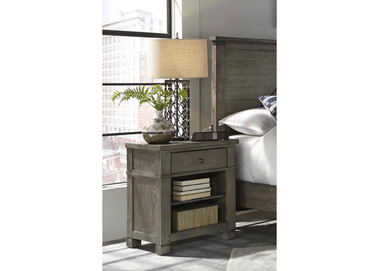 Aspenhome Tucker 1-Drawer Nightstand in Stone Wood Finish